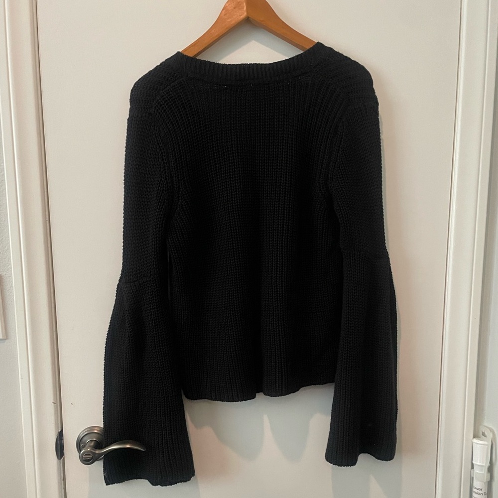 small free people black bell sleeve knit v neck sweater - Picture 4 of 5